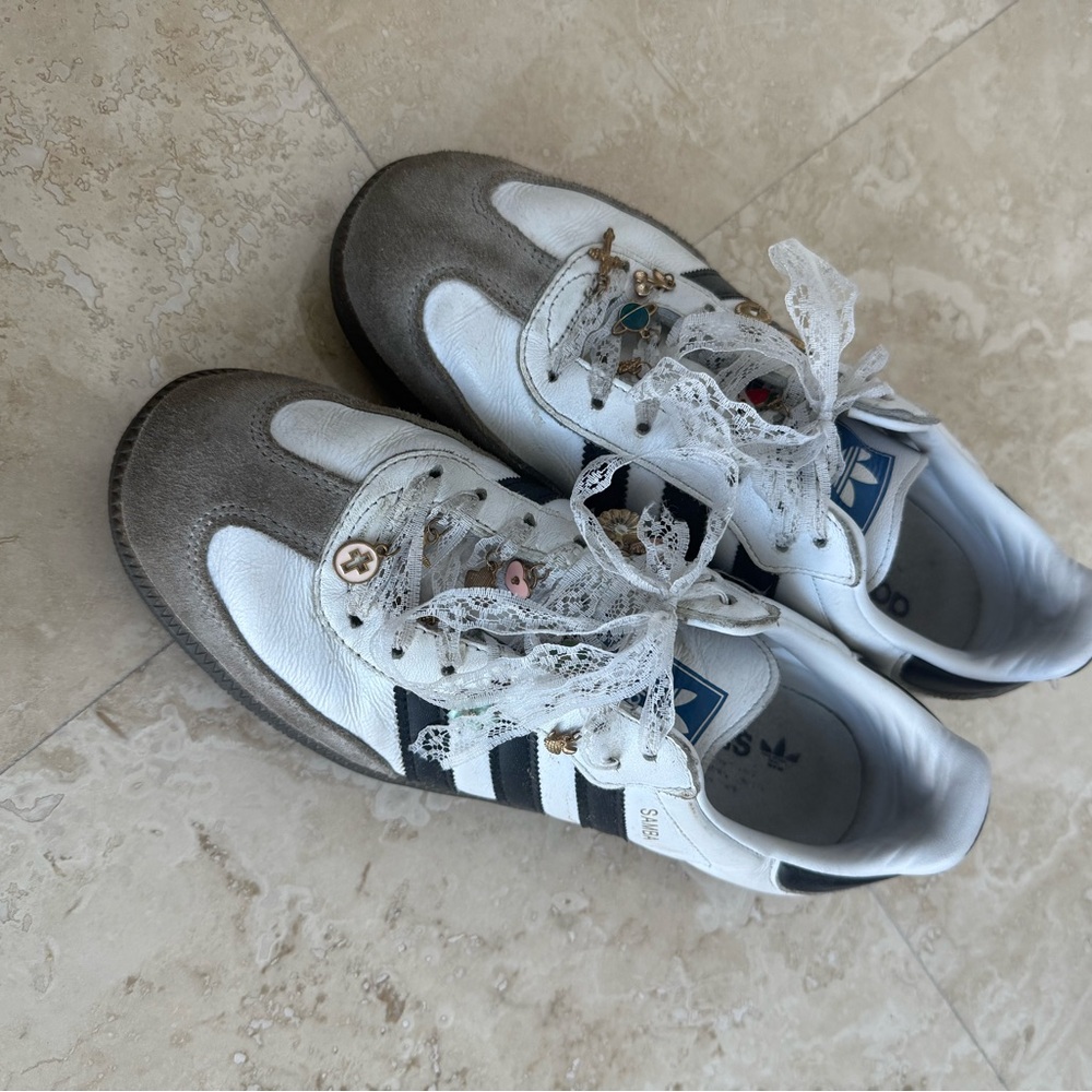 Adidas White and Gray Sneakers with Lace Details